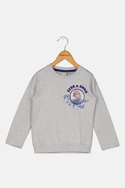 Disney Toddlers Girl Crew Neck Long Sleeves Graphic Print Sweatshirt,, Grey