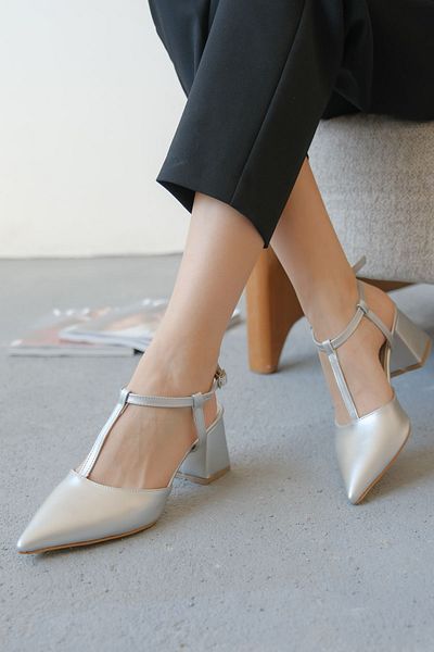 GOFFSHOES Pantofi cu toc gros pentru femei - argintiu