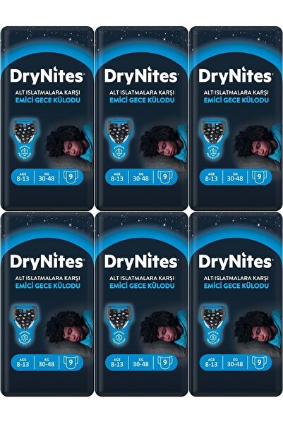 DryNites Emici Gece Külodu/külot Bez Erkek 8-13 Yaş 30-48kg Large 54 Adet 6pk...