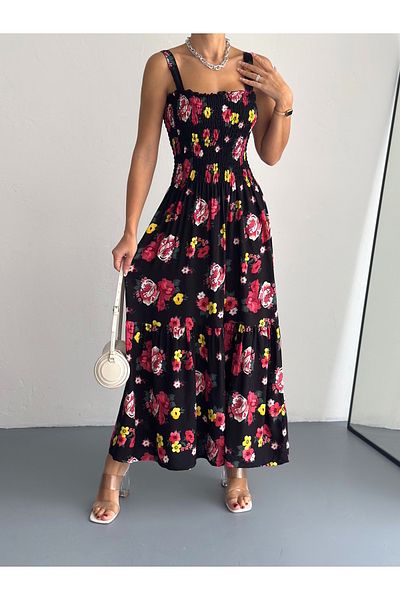 YUSUF CAN KARATAŞ KARATAŞ GİYİM 125 Cm Rochie de podea cu bretele din viscoza