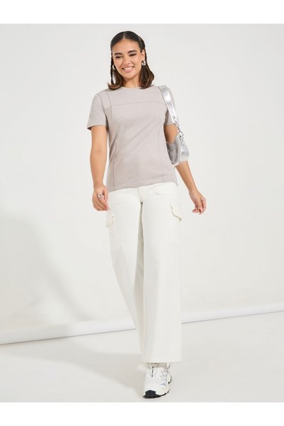 Styli Regular Fit Pintuck Detail T-Shirt with Short Sleeves
