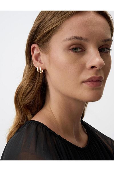 Jimmy Key Gold Color Square Figured Triple Earrings Set