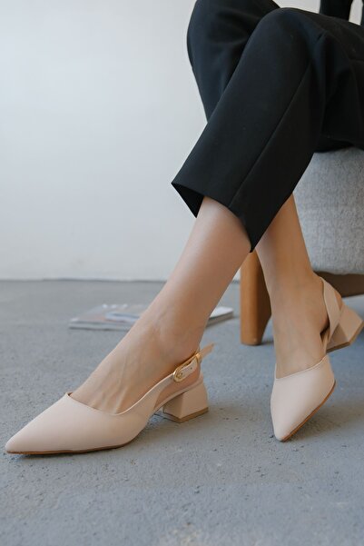 MODAADAM Pantofi de damă cu cataramă cu efect cu toc scurt, piele mată