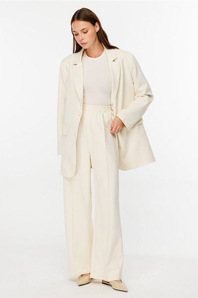 Hooopstore Cream Color Ribbed Crepe Trousers
