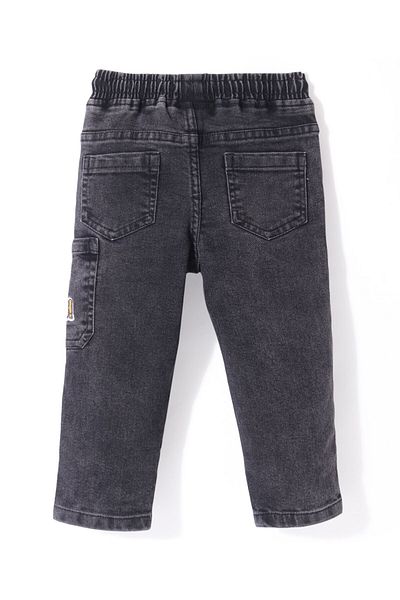 Babyhug Denim Full Length Solid Color Jeans with Text Embroidery - Black