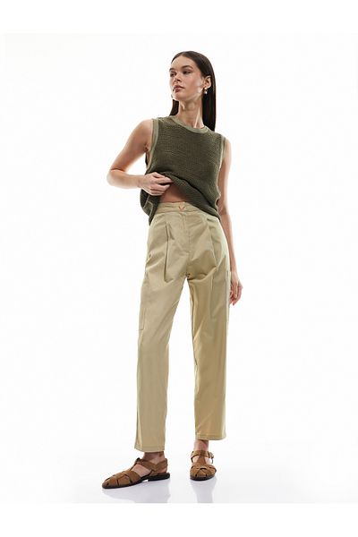 Koton Cotton Gabardine Carrot Trousers with Pleated Pocket Detail