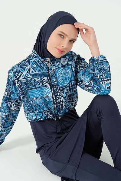 ALFASA Patterned Crop Hijab Swimsuit