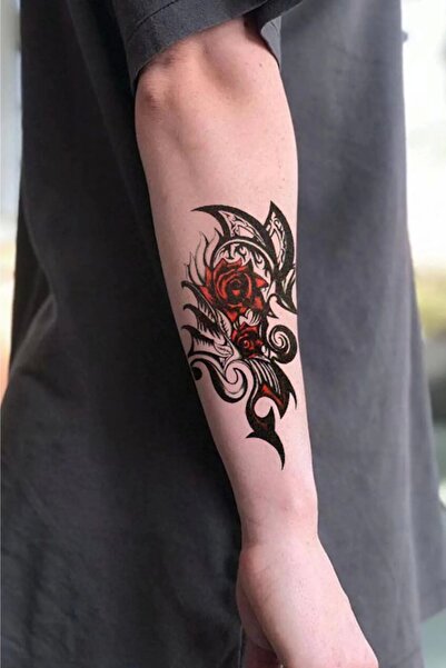 Barly Geçici Büyük Boy Tribal Gül Dövme Tattoo