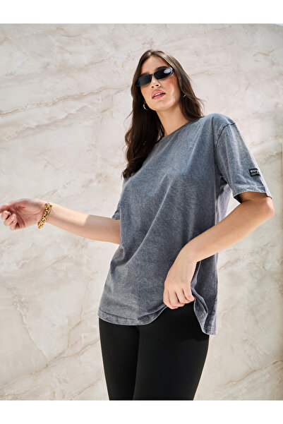 Styli Oversized Acid Wash T-Shirt With Badge Detail