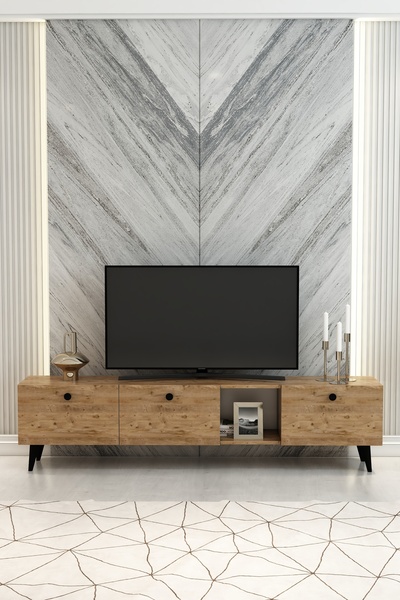 izcodesign Model Hera 180 cm Atlantik Çam 3 Kapaklı Modern TV Ünitesi – Şık T...