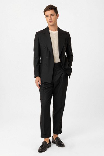 Antioch Black Double Breasted Closure Italian Cut Men's Suit