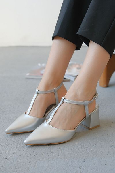 GOFFSHOES Pantofi cu toc gros pentru femei - argintiu