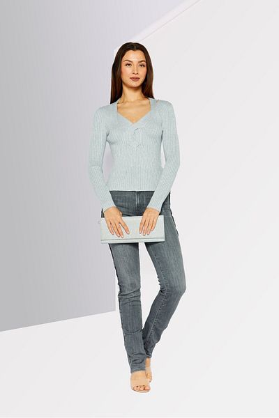 Dkny Women V-Neck Knitted Sweater, Grey