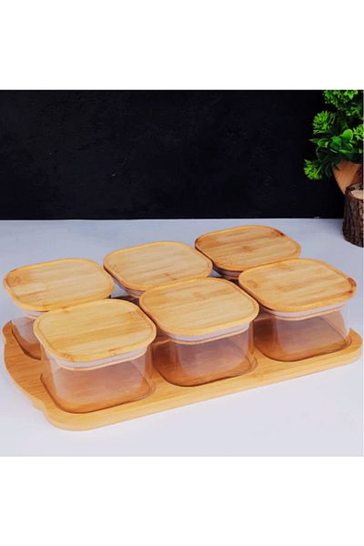 Bonjour Gift & Hobby 6 Trays Glass Breakfast Bamboo Lid Glass / Bamboo