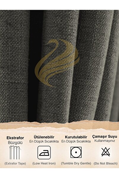 Demor Home Granite Gray Linen Textured Pleated High Quality Background Curtain