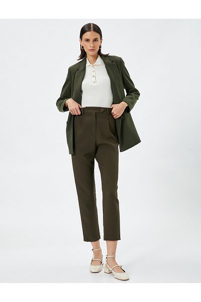 Koton High Waist and Button Detailed Fabric Trousers