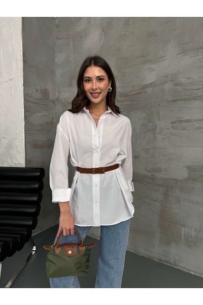 Elif Özbey Butik Cămașă albă din popelin cu nasturi în talie
