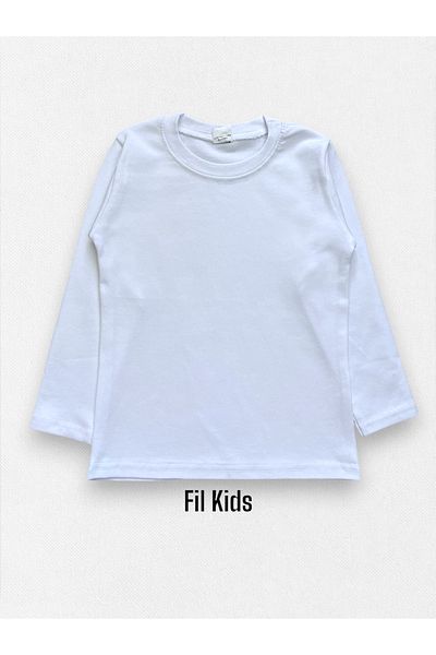 Fil Kids Girl's Bodysuit Badi 100% Cotton White Plain Crew Neck Long Sleeve