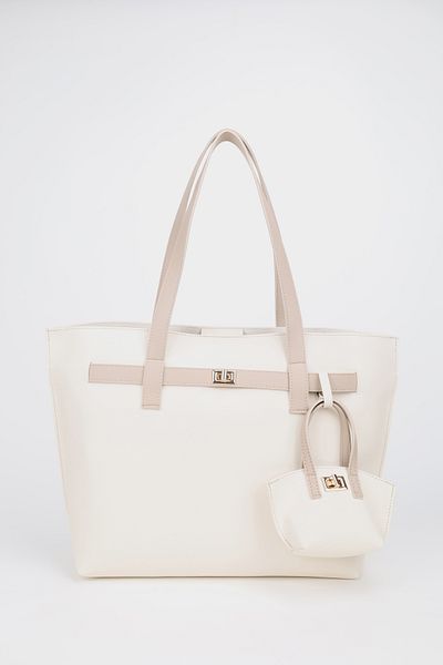 NOTHING Mini Bag with Chain - Charm Detail - Cream Mink - Large Size Hand and Shoulder Bag Bella