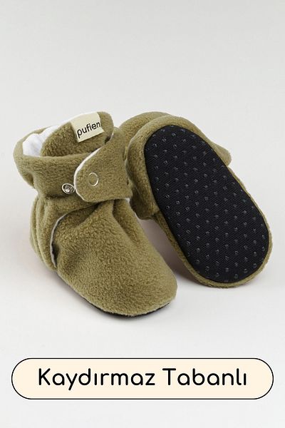 pufien Non-Slip Sole First Step Shoes Khaki Baby Booties