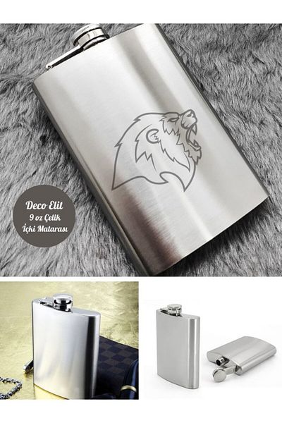 BiTon Toptan Lion Themed 9 oz Stainless Steel Hip Flask 266 ml Flask