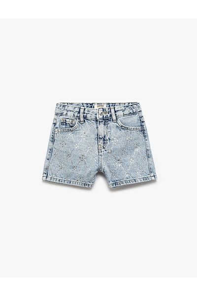 Koton Pantaloni scurți din denim din bumbac cu buzunare cu detalii de piatră