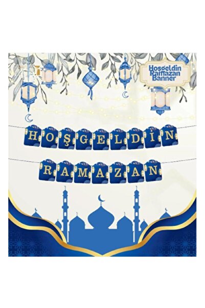 TATLI GÜNLER Hoşgeldin Ramazan Yazılı Banner Mavi Üzeri Gold Yazılı