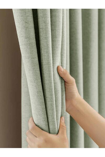 Demor Home Mint Color Linen Textured Pleated High Quality Background Curtain