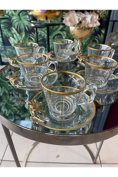 Paşabahçe PAŞABAHÇE Vela Cup Set 12 Pieces 6-Person with BUTTERFLY and STARDS Gift Dowry Holder