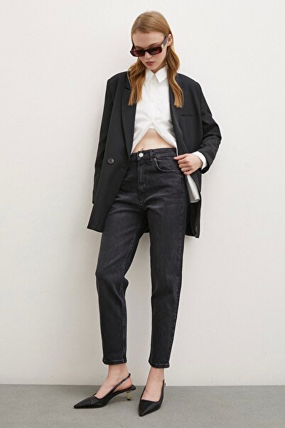 TRENDQUEL Blugi negri cu talie înaltă morcov