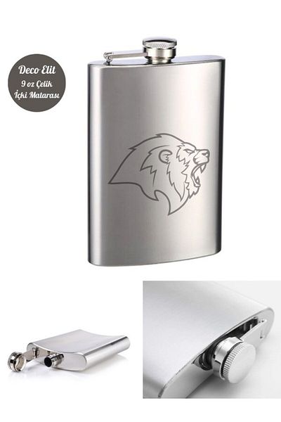 BiTon Toptan Lion Themed 9 oz Stainless Steel Hip Flask 266 ml Flask
