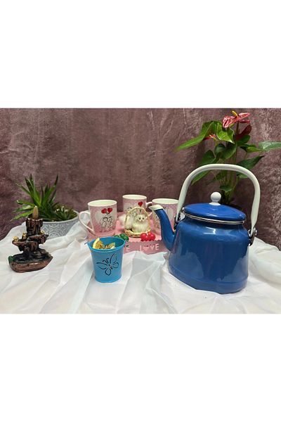 FAYA HOME Flame Enamel - Blue Teapot Zinc Herb, 1.5 Liter Single Pot