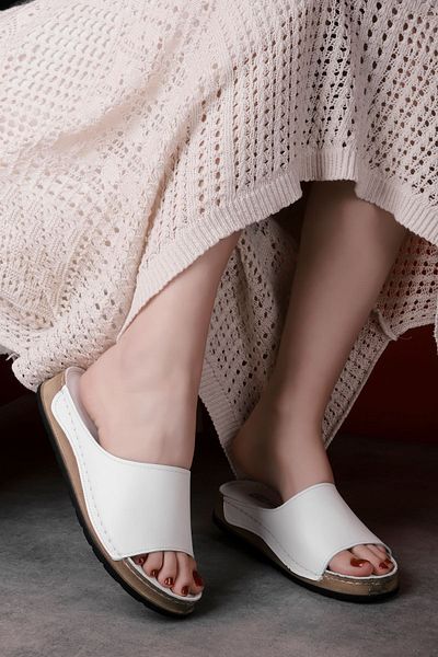 Lal Shoes & Bags Papuci de damă Cery White din piele naturală