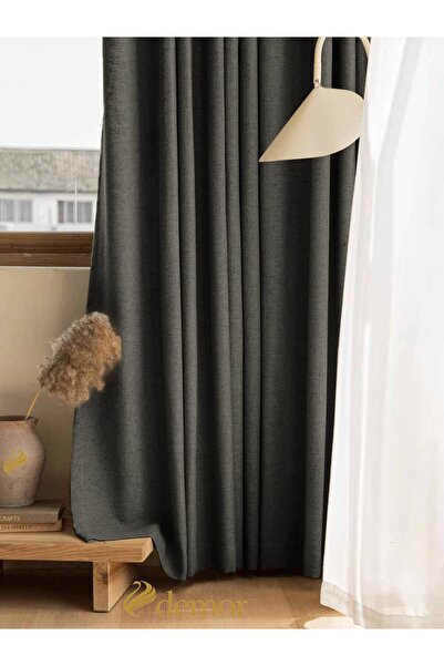 Demor Home Granite Gray Linen Textured Pleated High Quality Background Curtain