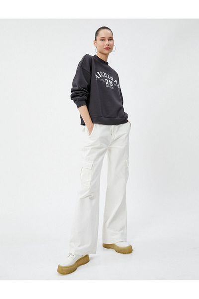 Koton College Sweatshirt Ruffled Stand Collar Long Sleeve Comfortable Cut