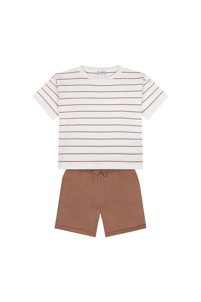 Antebies Beige Striped Knitwear Shorts Set