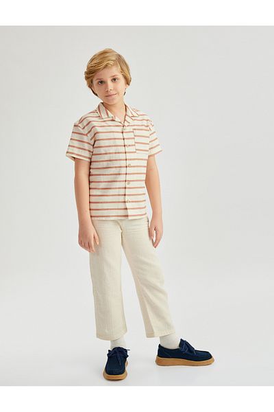 Koton Short Sleeve Pocket Detailed Cotton Striped Shirt