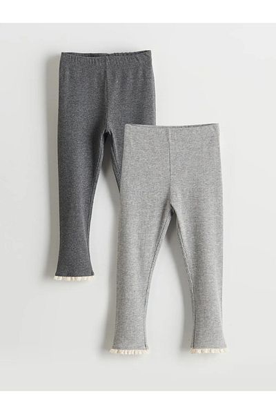 LC Waikiki Lcw Kids Anthracite Elastic Waist Camisole Girls Leggings 2 Pcs