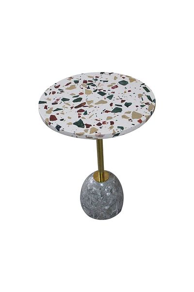 Danube Home Rusi Round Side Table  L40xW40xH56cm - White Pattern/Black