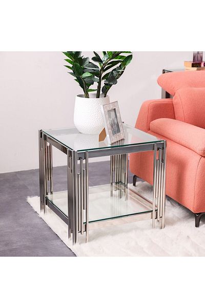 Danube Home Naill End Table  L55xW55xH55cm - Stainless Steel