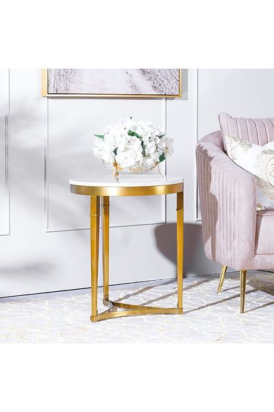 Danube Home Humpback End Table  L51xW51xH61cm - White / Brushed Gold