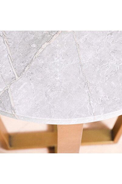 Danube Home Beaver End Table L50xW50xH60cm - Grey Marble / Brushed Gold