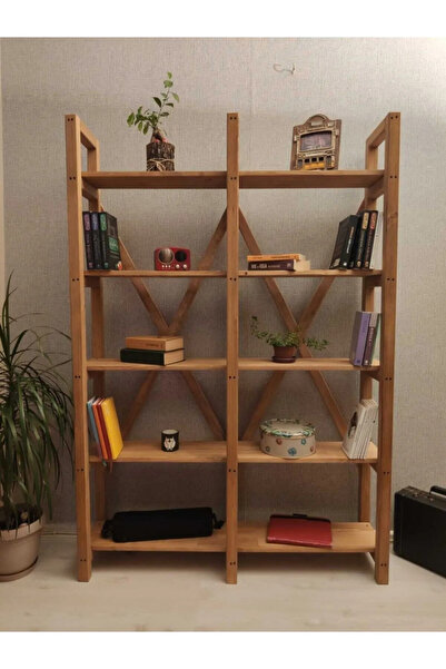 BRK Design AHŞAP Masif Doğal Ahşap 5 Raflı Çok Amaçlı Kitaplık BOYALI CEVİZ G...