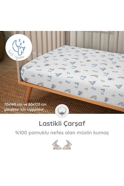 DEUX LAPINS 100% Cotton Elastic Muslin Baby Bed Sheet