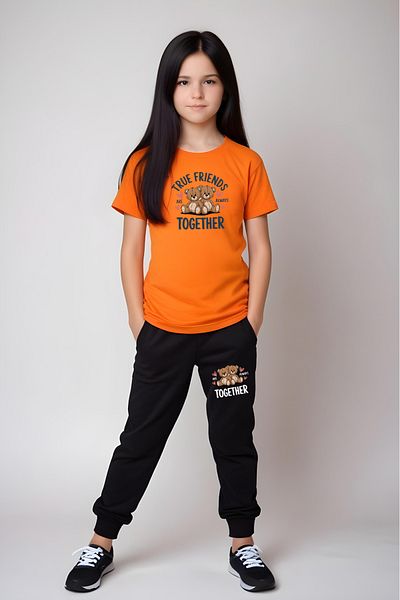 panios kids True Friends Printed Girl's T-Shirt and Sweatpants Set