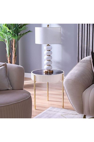 Danube Home Maine End Table  L49xW49xH52cm - Cream / Grey Marble / Gold