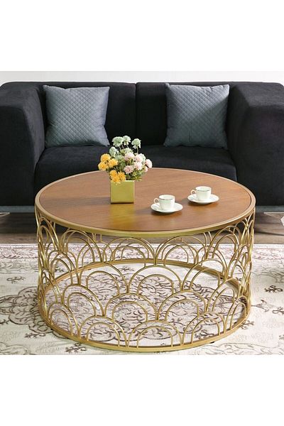 Danube Home Lorcan Coffee Table L91.5xW91.5xH49cm - Walnut/Gold