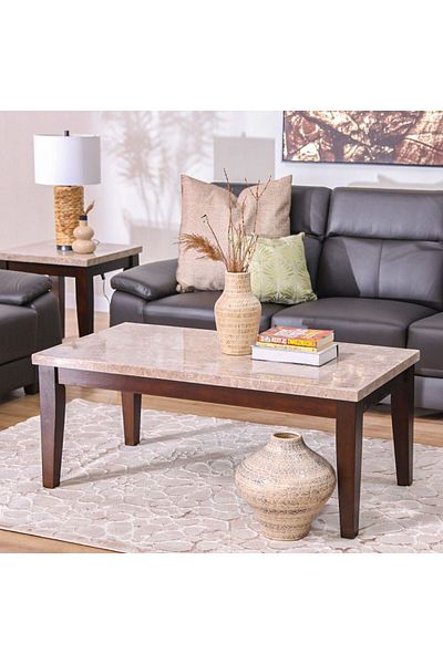 Danube Home Brody Marble Coffee Table  L127xW66xH52cm - Beige/Dark Walnut