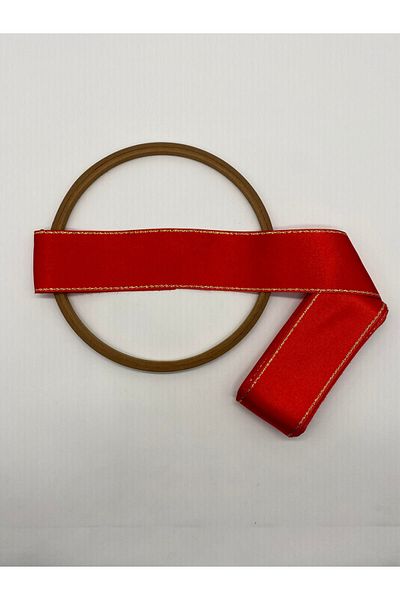 Ak Tuhafiye Red-Gold Glitter Satin Ribbon 6 cm 10 Meters Jewelry Ribbon, Wide, Bundle-Decor Ribbons