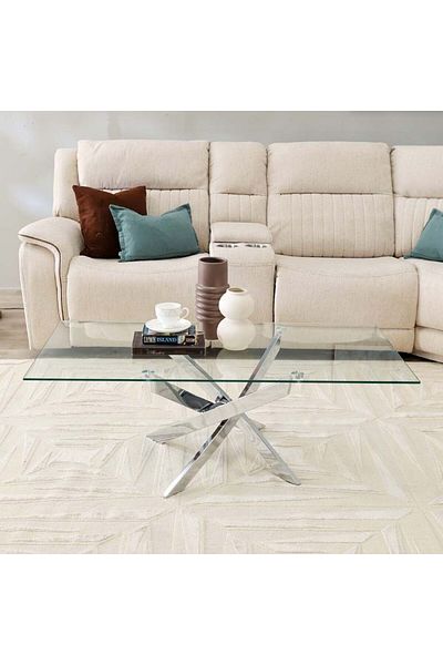 Danube Home طاولة قهوة ليوناردو طول 120 × عرض 60 × ارتفاع 45 سم - زجاج / كروم
